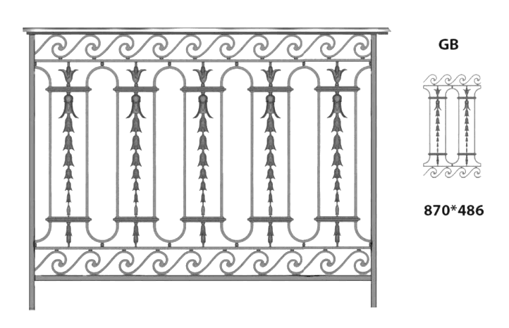 Balkón, útfærð balustrade úr járni