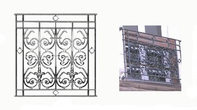 Balkón, útfærð balustrade úr járni