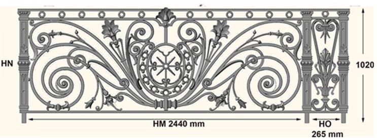 Balkón, útfærð balustrade úr járni