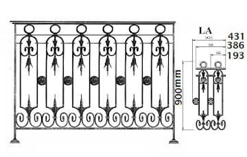 Balkón, útfærð balustrade úr járni