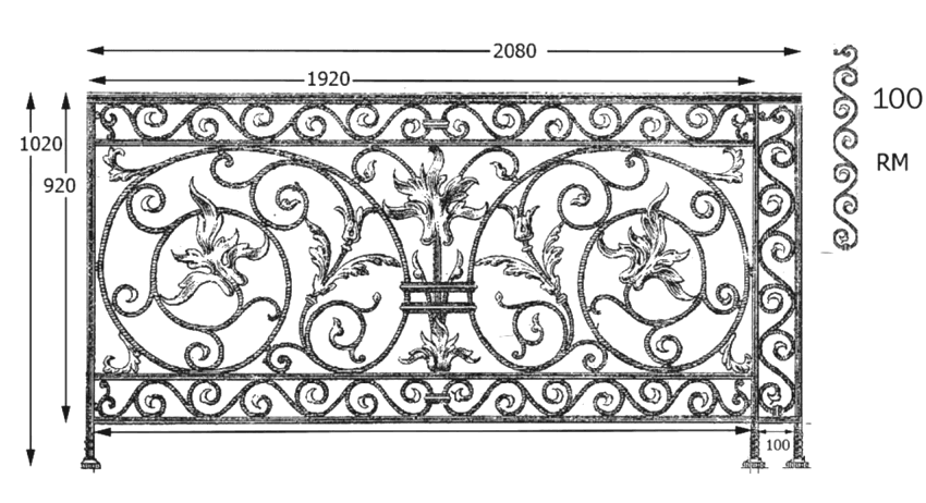 Balkón, útfærð balustrade úr járni
