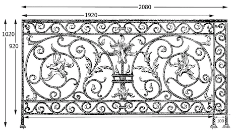 Balkón, útfærð balustrade úr járni