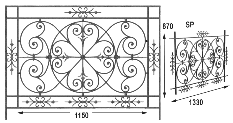 Balkón, útfærð balustrade úr járni