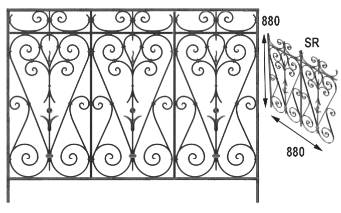 Balkón, útfærð balustrade úr járni