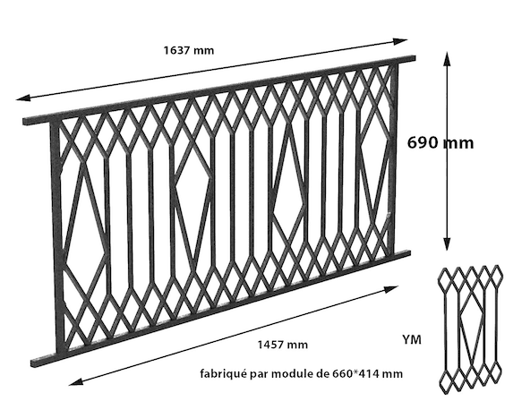 Balkongrill, handrið úr járni — ref YM